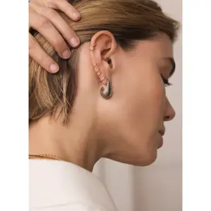 Mint Velvet Silver Stainless Steel Ribbed Curve Earrings